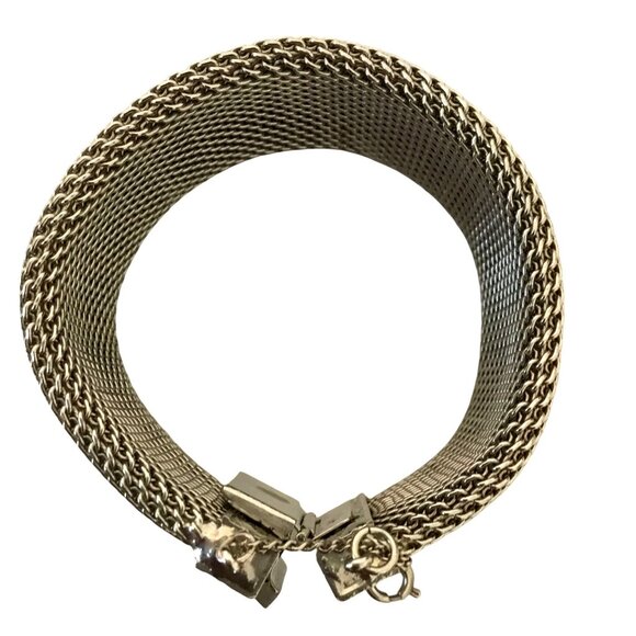 HOBE VTG Signed Wide Floral Etched Mesh Bracelet Silver Tone Statement Art Deco - Picture 6 of 11